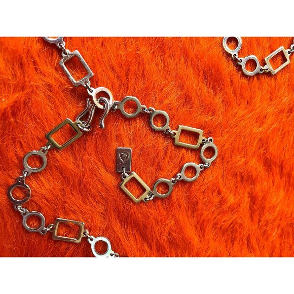 80s vintage geometric metal chain belt silver brass circle link Liz Claiborne 19 - Picture 4 of 4